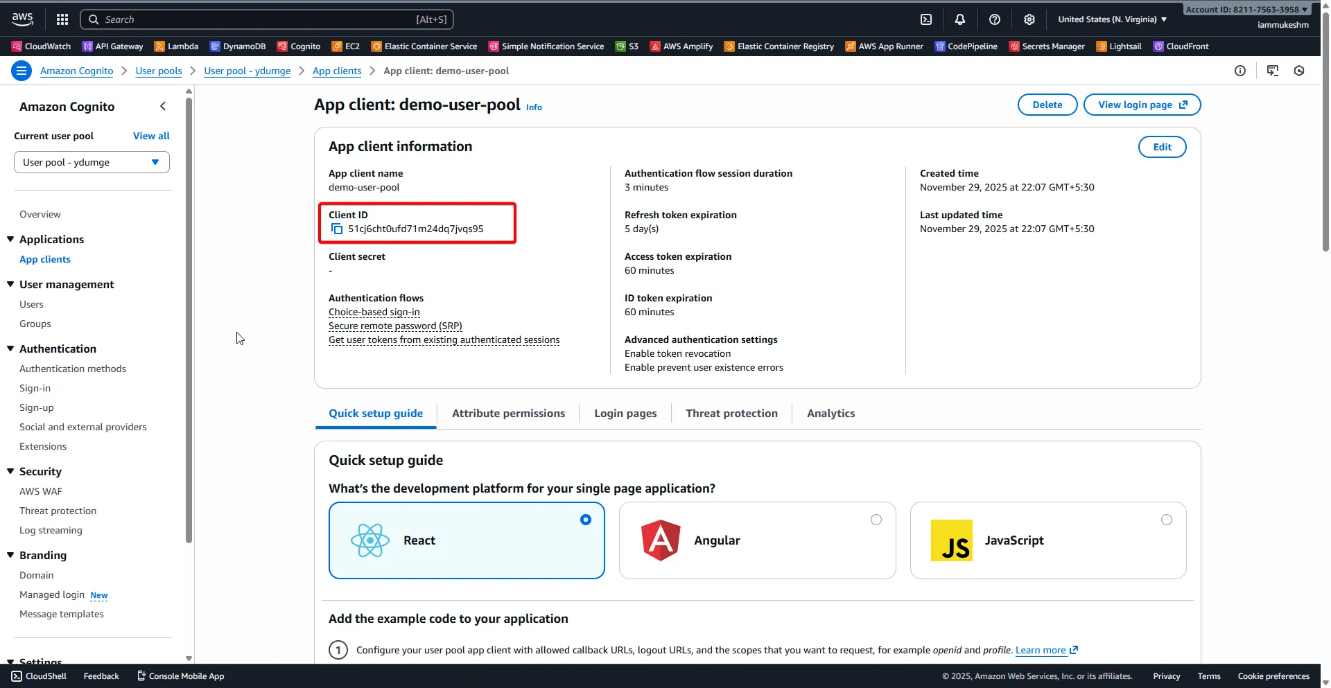 Cognito app client overview Cognito app client overview