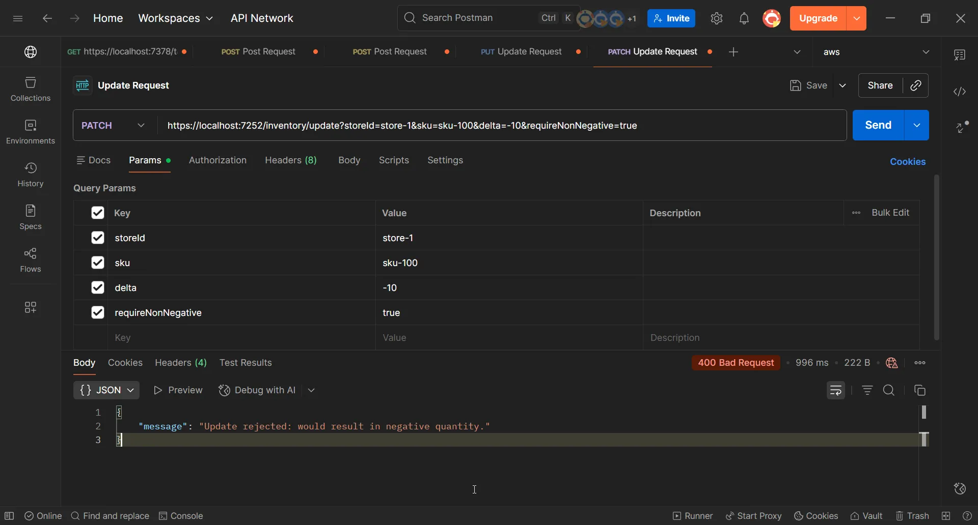 Postman showing conditional failure Postman showing conditional failure