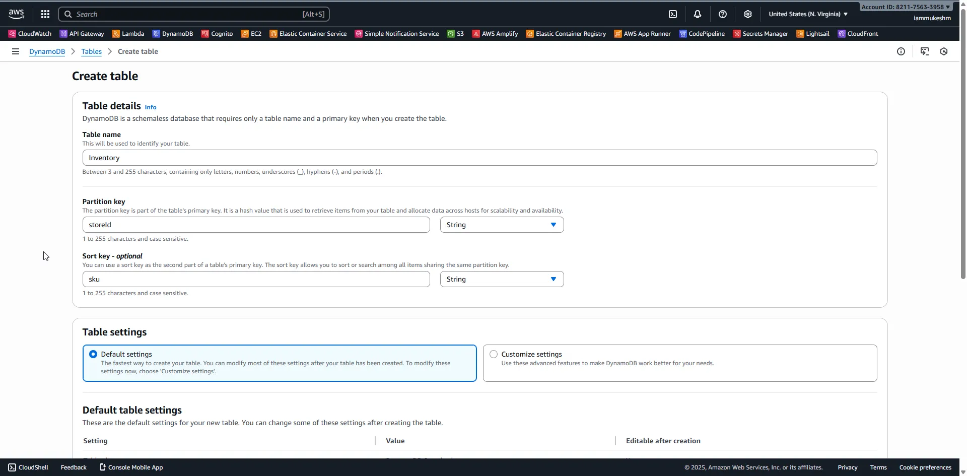 Create DynamoDB table with composite key Create DynamoDB table with composite key