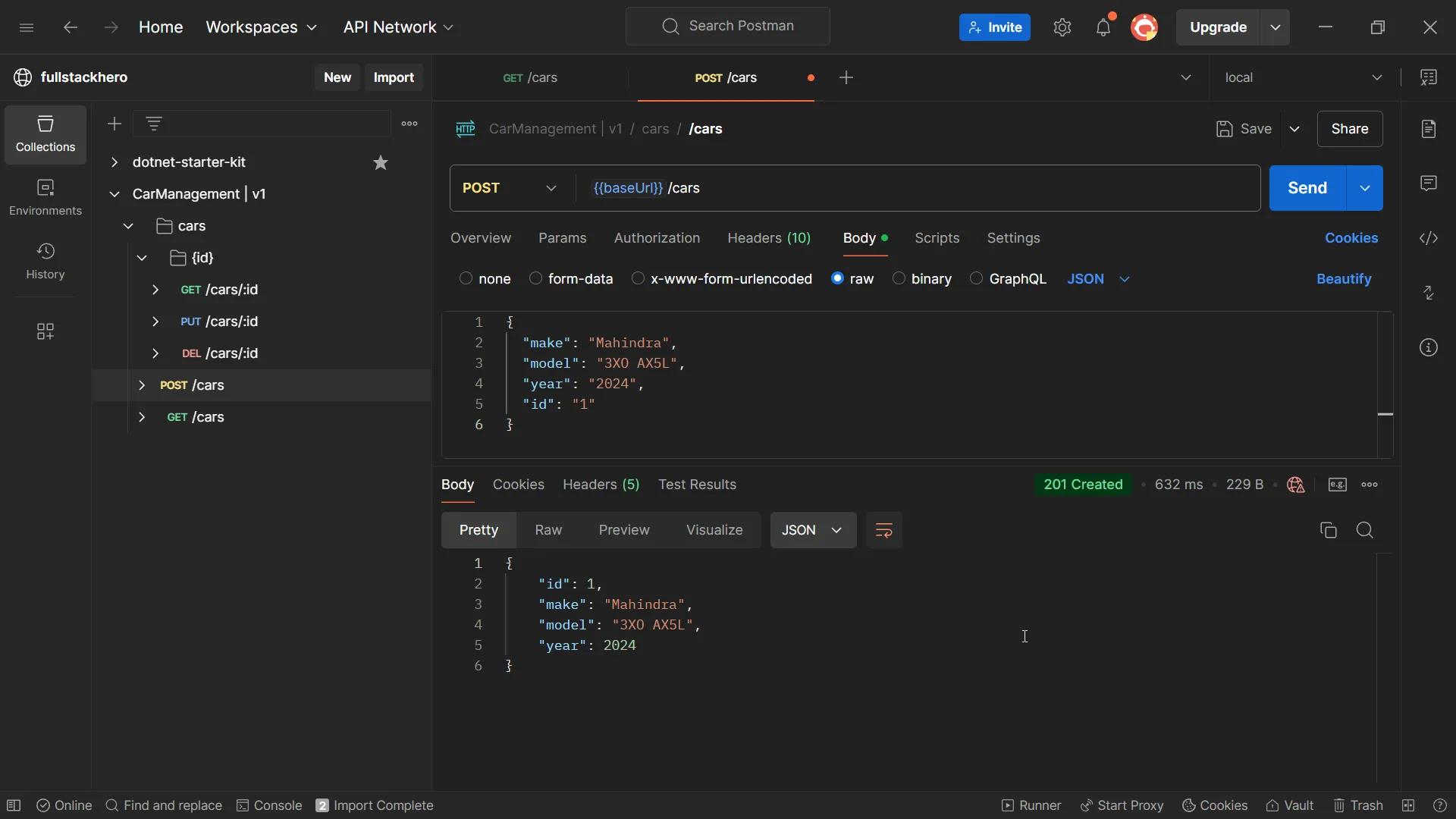 Create a New Car Create Car