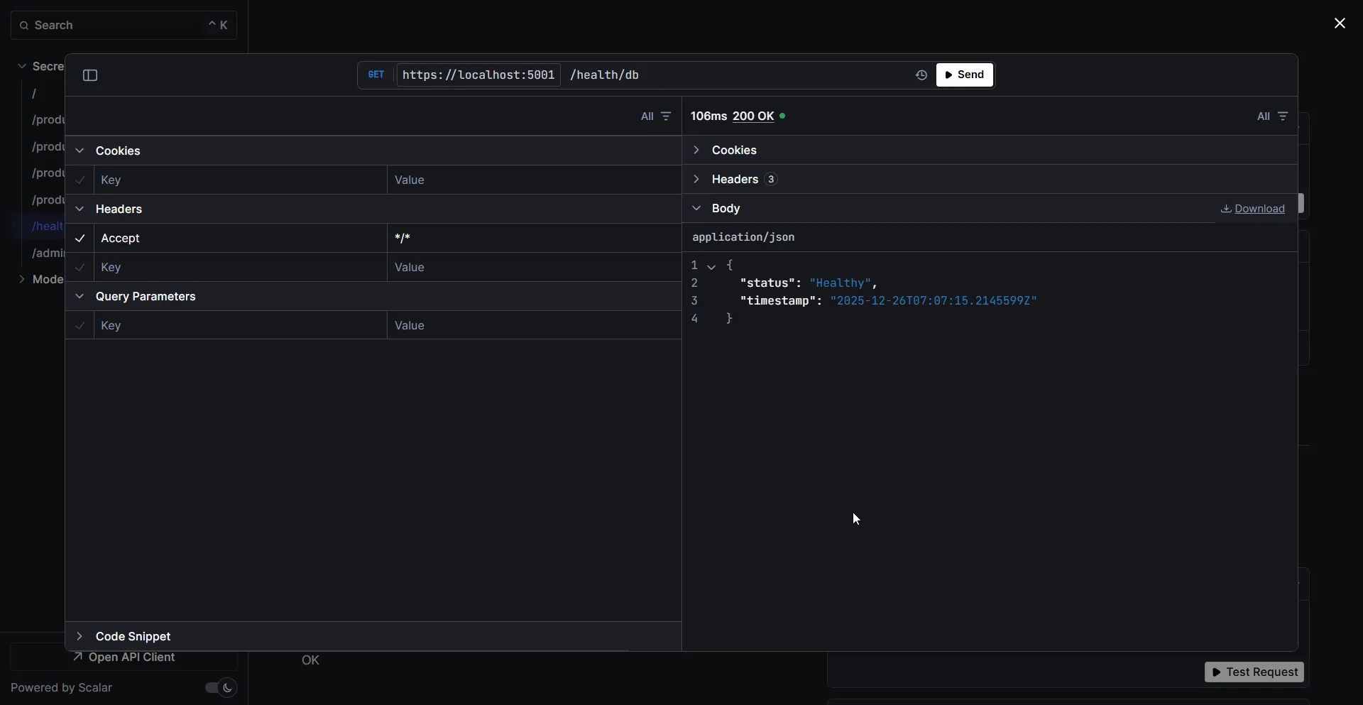 Database connection is healthy Health Check Response