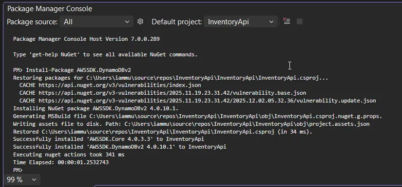 NuGet install AWSSDK.DynamoDBv2