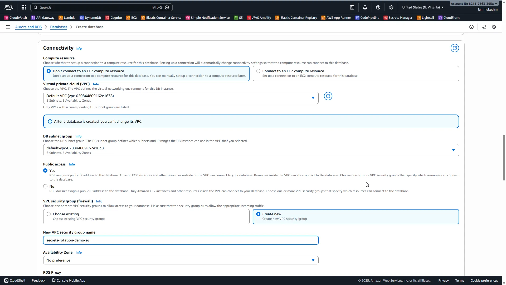 Configure VPC and public access RDS Connectivity Settings