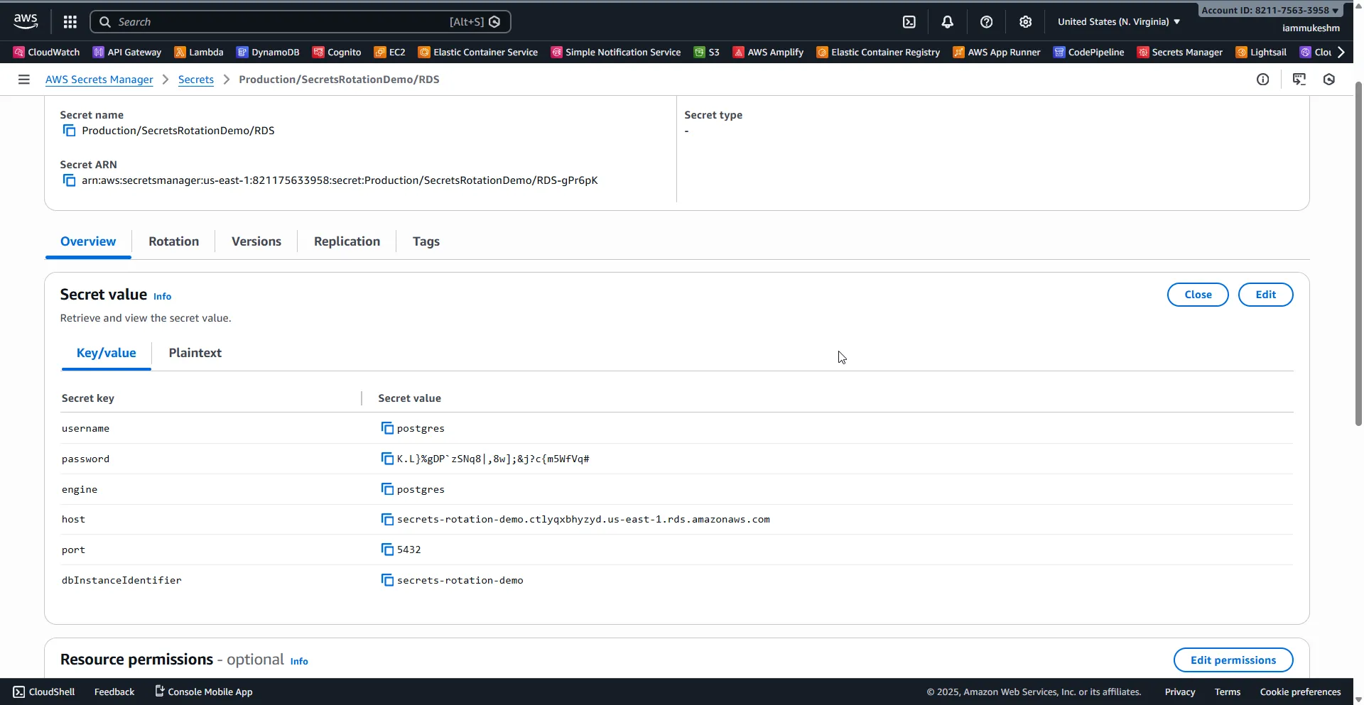 The password has been rotated automatically Retrieved Secret Value