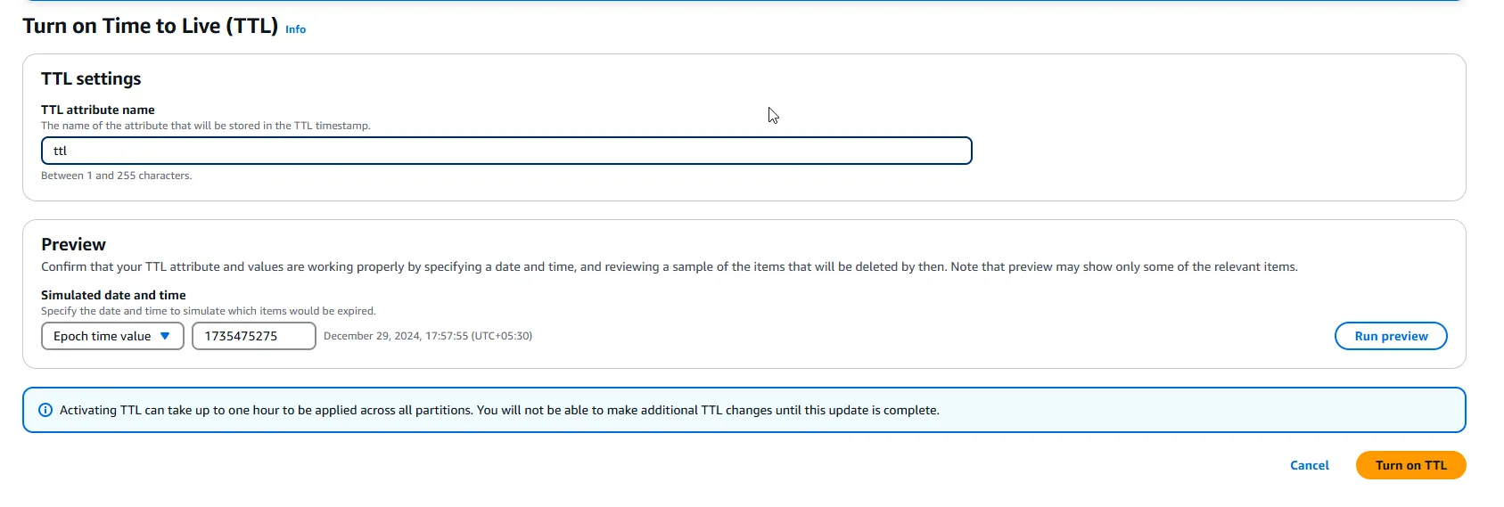 Configure TTL via AWS Management Console Configure TTL via AWS Management Console