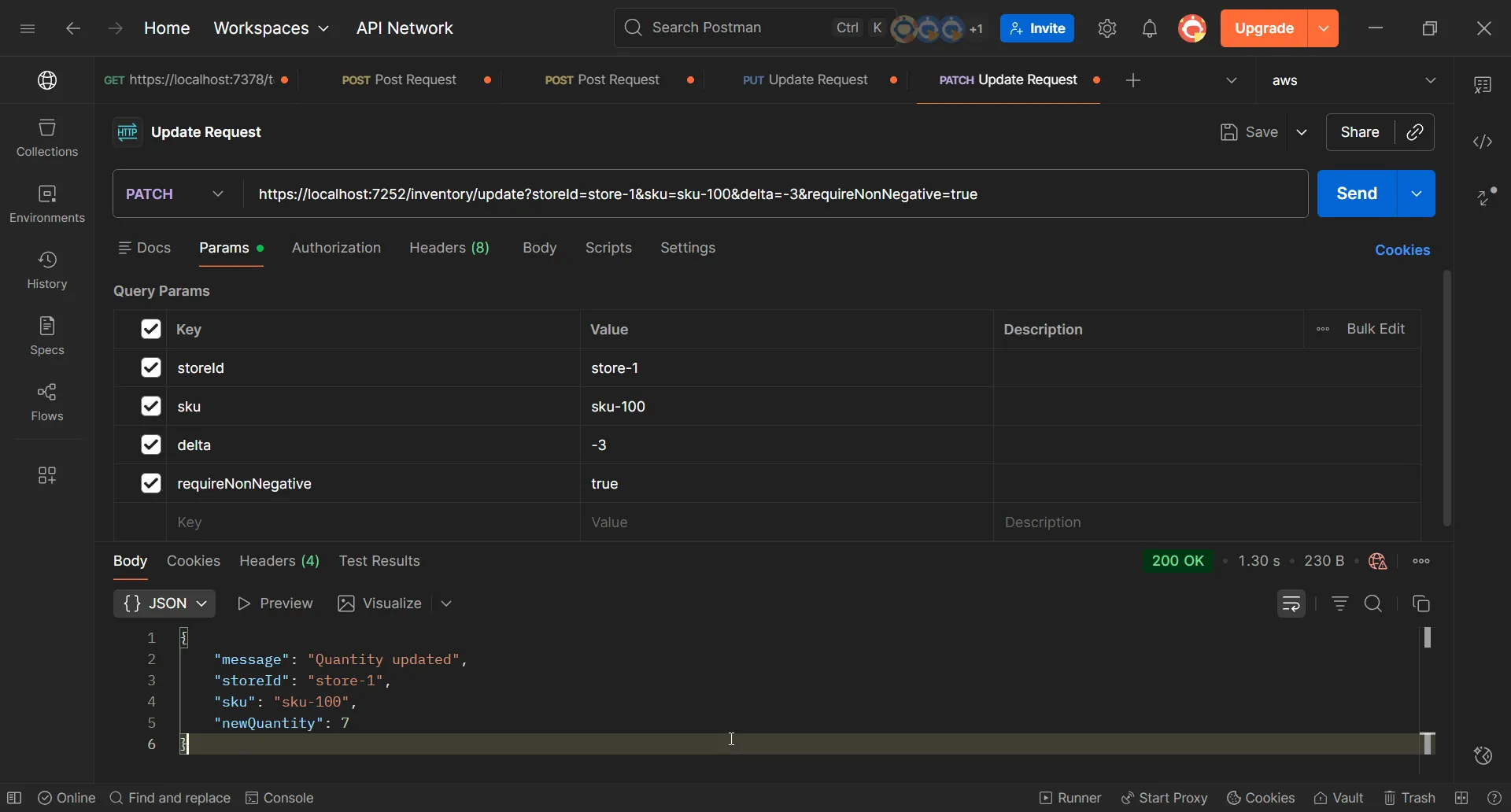 Postman showing UpdateItem success Postman showing UpdateItem success