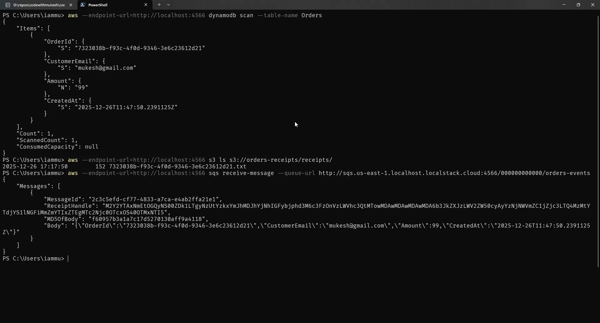 Verifying data in LocalStack via CLI